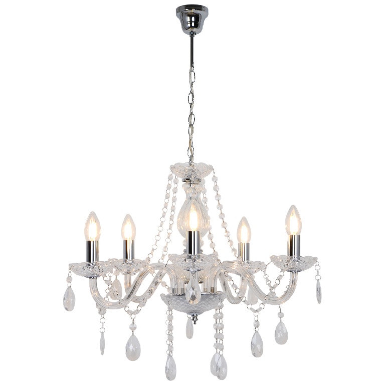 Lustra tip pendul, Argintiu/Transparent, 40 W, 5 x E14 • GoodHome Gacruz