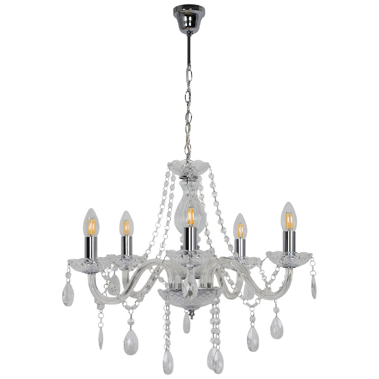 Lustra tip pendul, Argintiu/Transparent, 40 W, 5 x E14 • GoodHome Gacruz