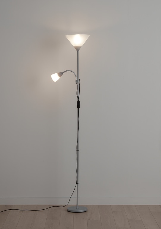 Lampadar interior GOODHOME, 2 surse E27 si E14, 28-42W, IP20, metal si plastic, gri