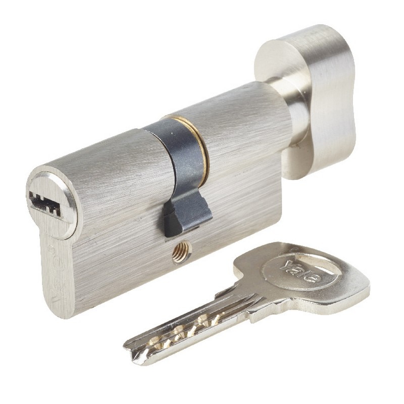 Cilindru usa, cu buton, 30 x 30 mm, nichel, 4 chei • Yale
