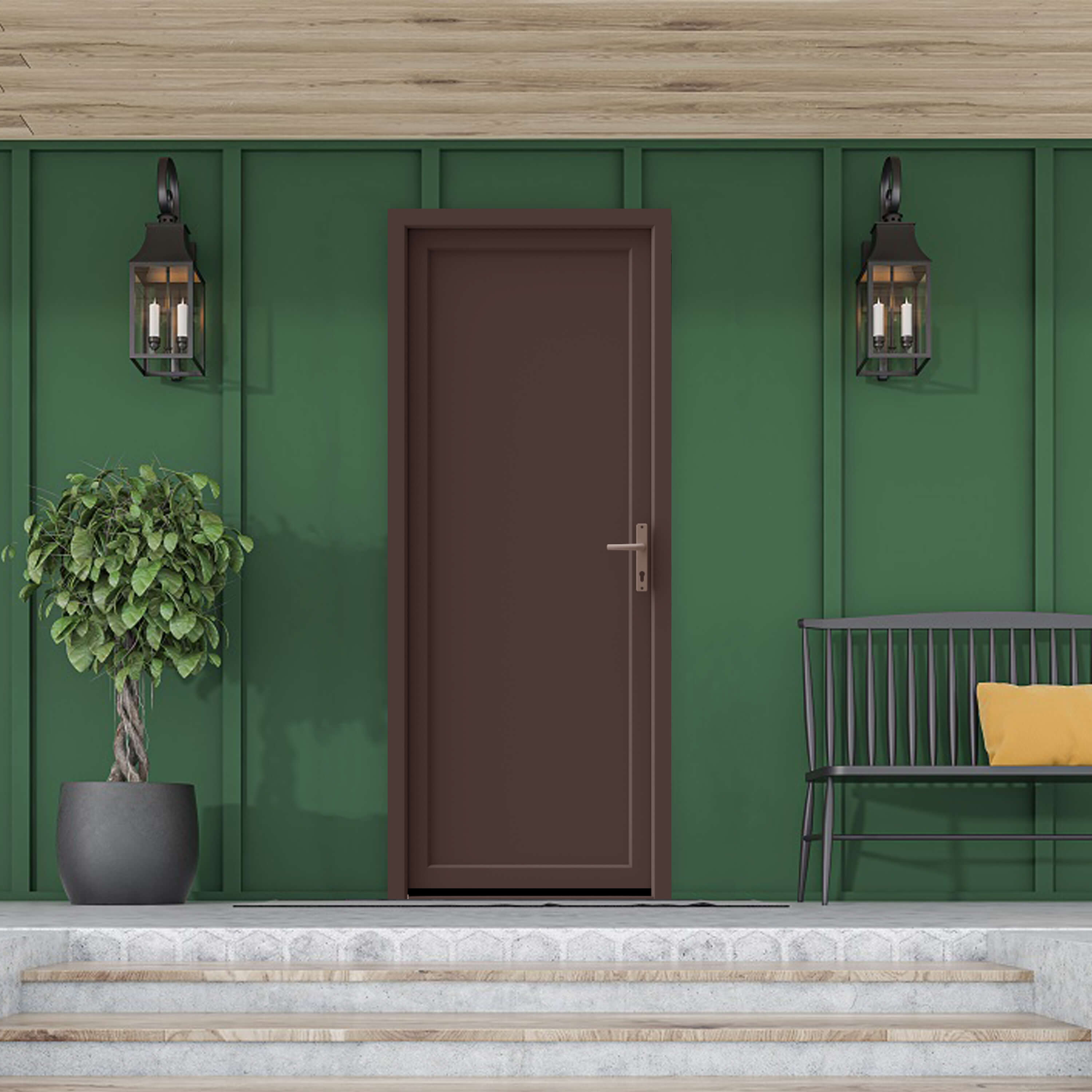 Usa de exterior pentru casa, PVC, nuc,  stanga, 205 x 90 cm