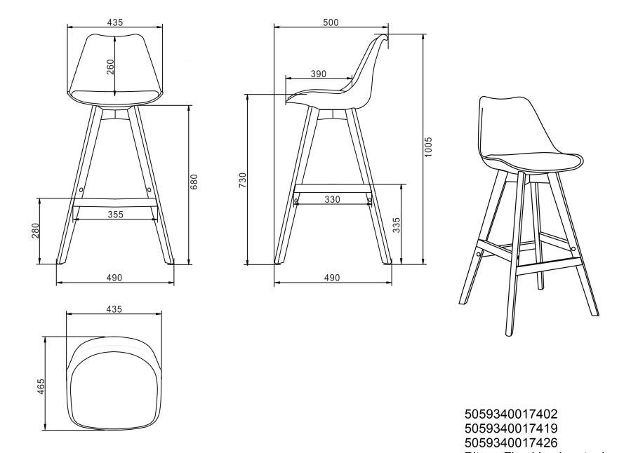 Scaun bar GOODHOME Pitaya, 43.5 x 50.5 x 100.5 cm, alb