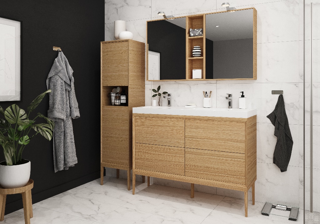 Dulap baie suspendat, efect stejar, 120 cm  GoodHome Avela