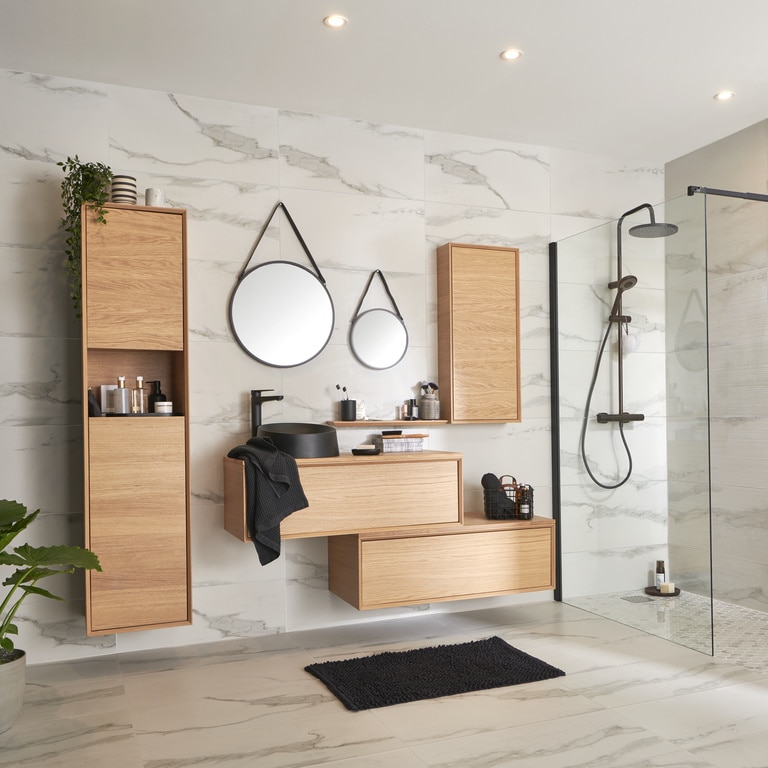 Coloana baie GoodHome Avela, suspendata, 40 x 36 x 170 cm, stejar