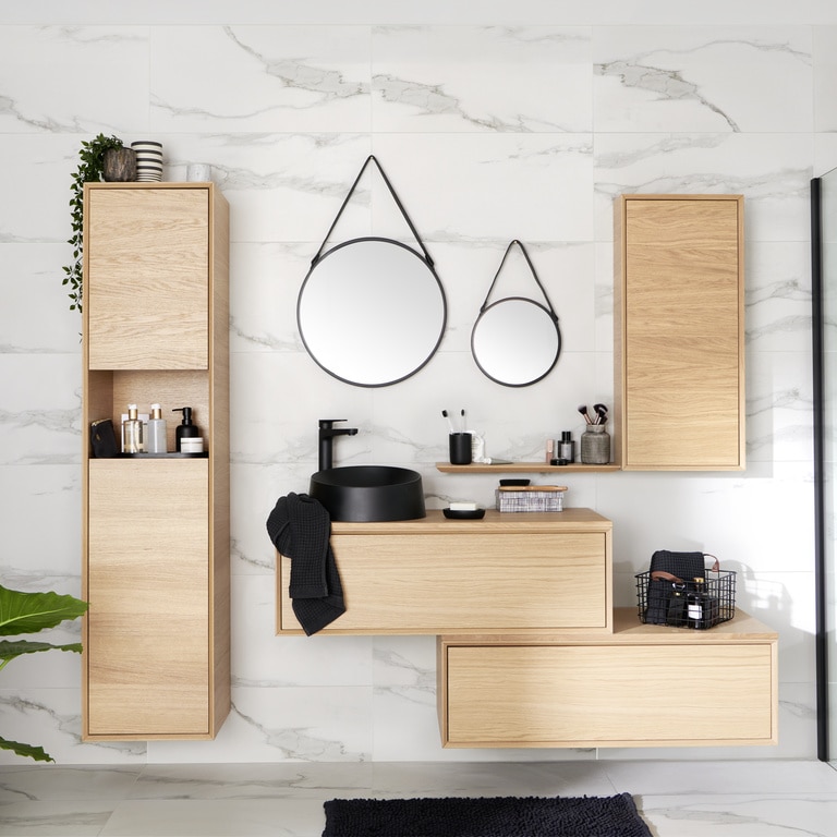 Coloana baie GoodHome Avela, suspendata, 40 x 36 x 170 cm, stejar