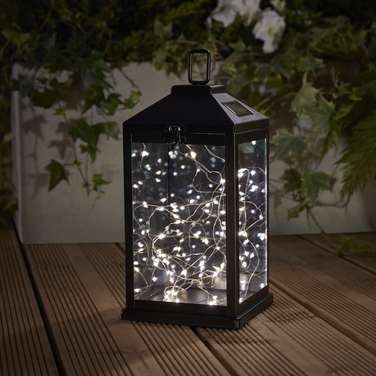 Lampa solara tip felinar LED, sticla, negru, 1 bucata, 0.78 W