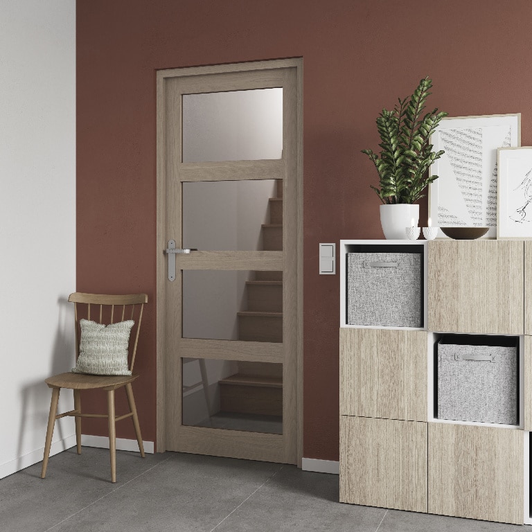 Usa de interior cu geam, maro, dreapta, mdf, 203 x 78 cm, toc inclus • Connemara