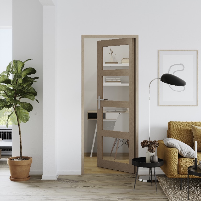 Usa de interior cu geam, maro, stanga, mdf, 203 x 88 cm, toc inclus Connemara