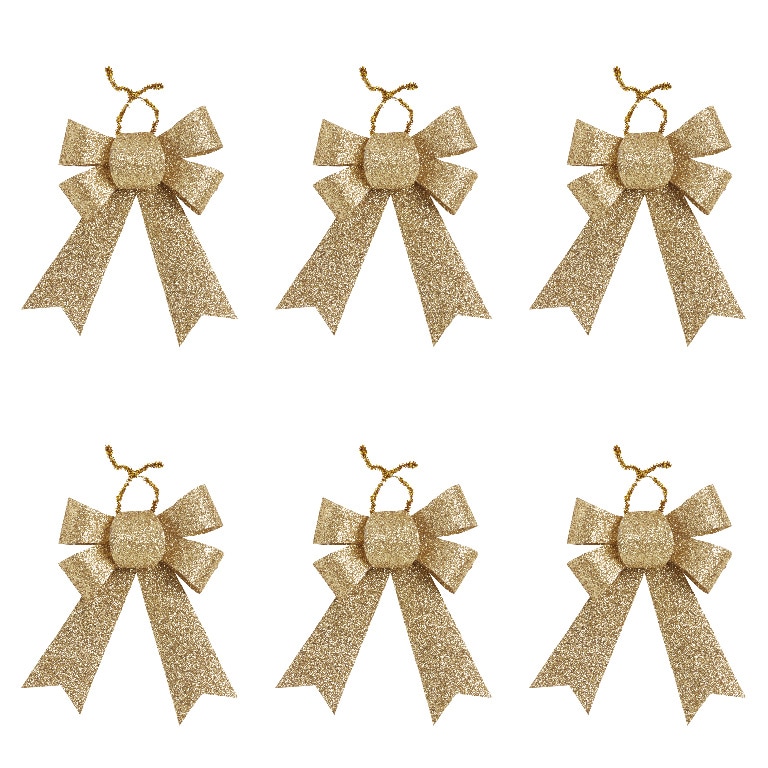 Set 6 Decoratiuni Fundita pentru brad Craciun, 10.5 x 11.5 cm, plastic, auriu cu sclipici