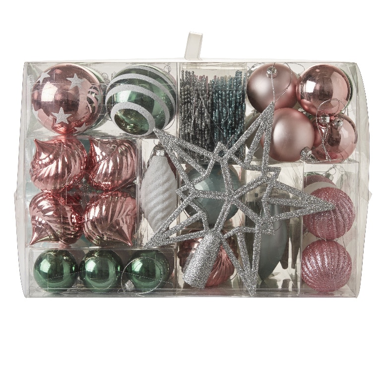 Set 120 Decoratiuni pentru brad Craciun, diverse marimi si forme, plastic, pastel multicolor