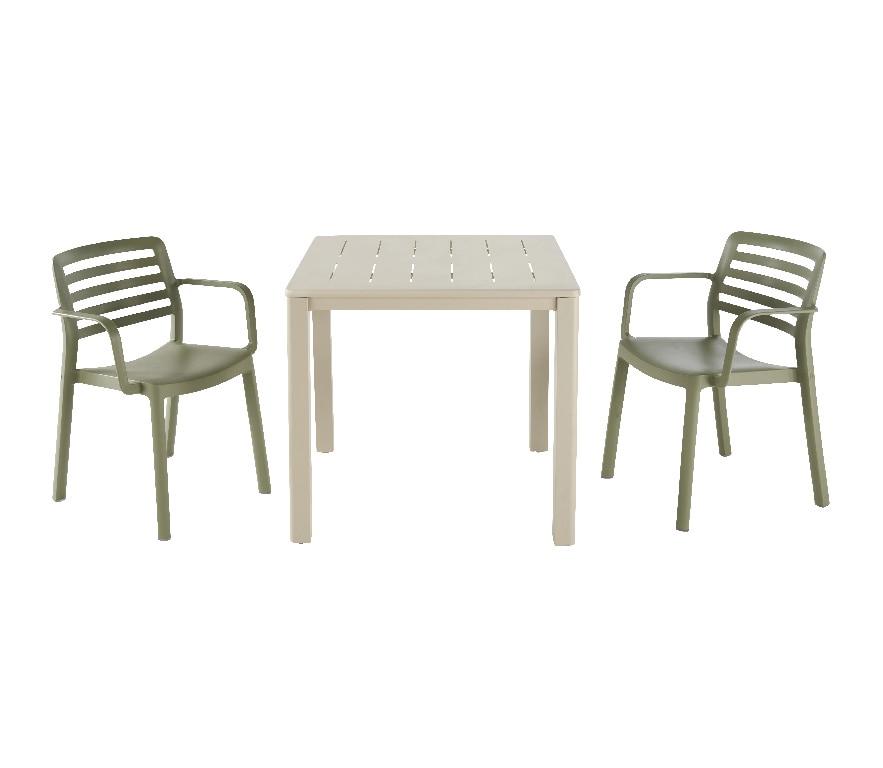 Masa de gradina, aluminiu, bej, patrata, 4 persoane, 80 x 80 x 75 cm • GoodHome santorin