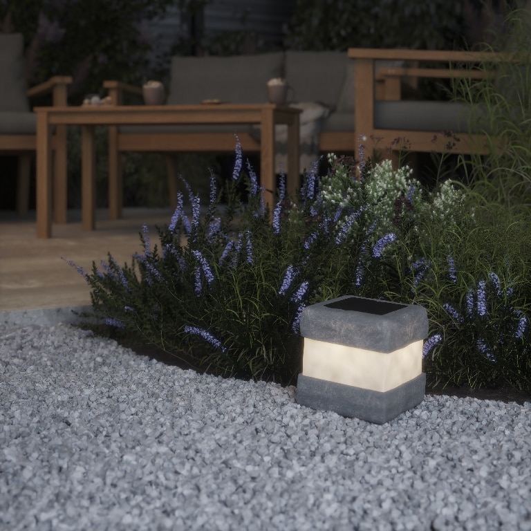 Lampa solara LED, patrata, rasina poliuretanica, gri, 1 bucata, 0.11 W