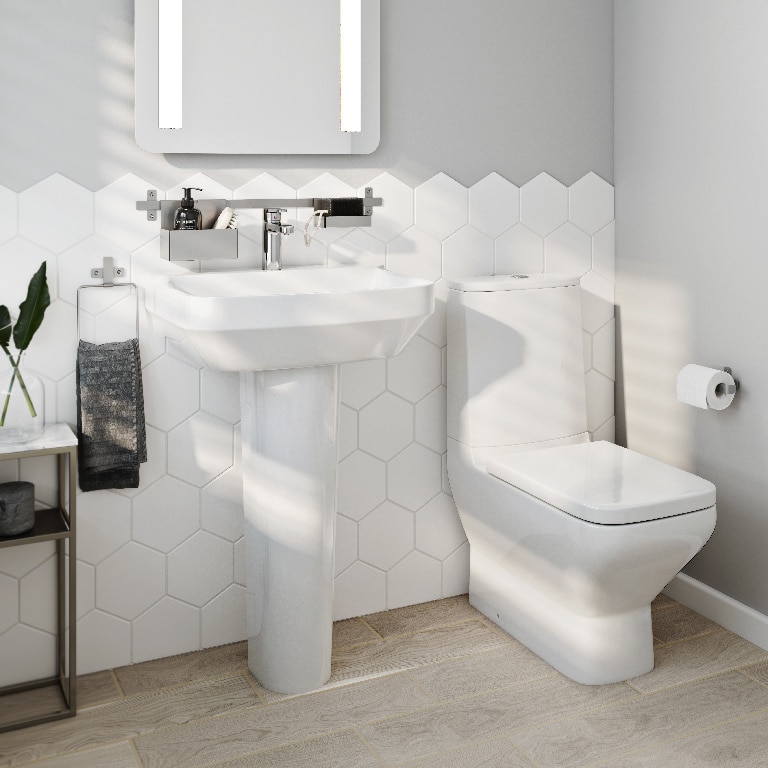 Set WC si rezervor, patrat, alb, portelan, diamentru 10, 2 cm, 3/6 L • GoodHome