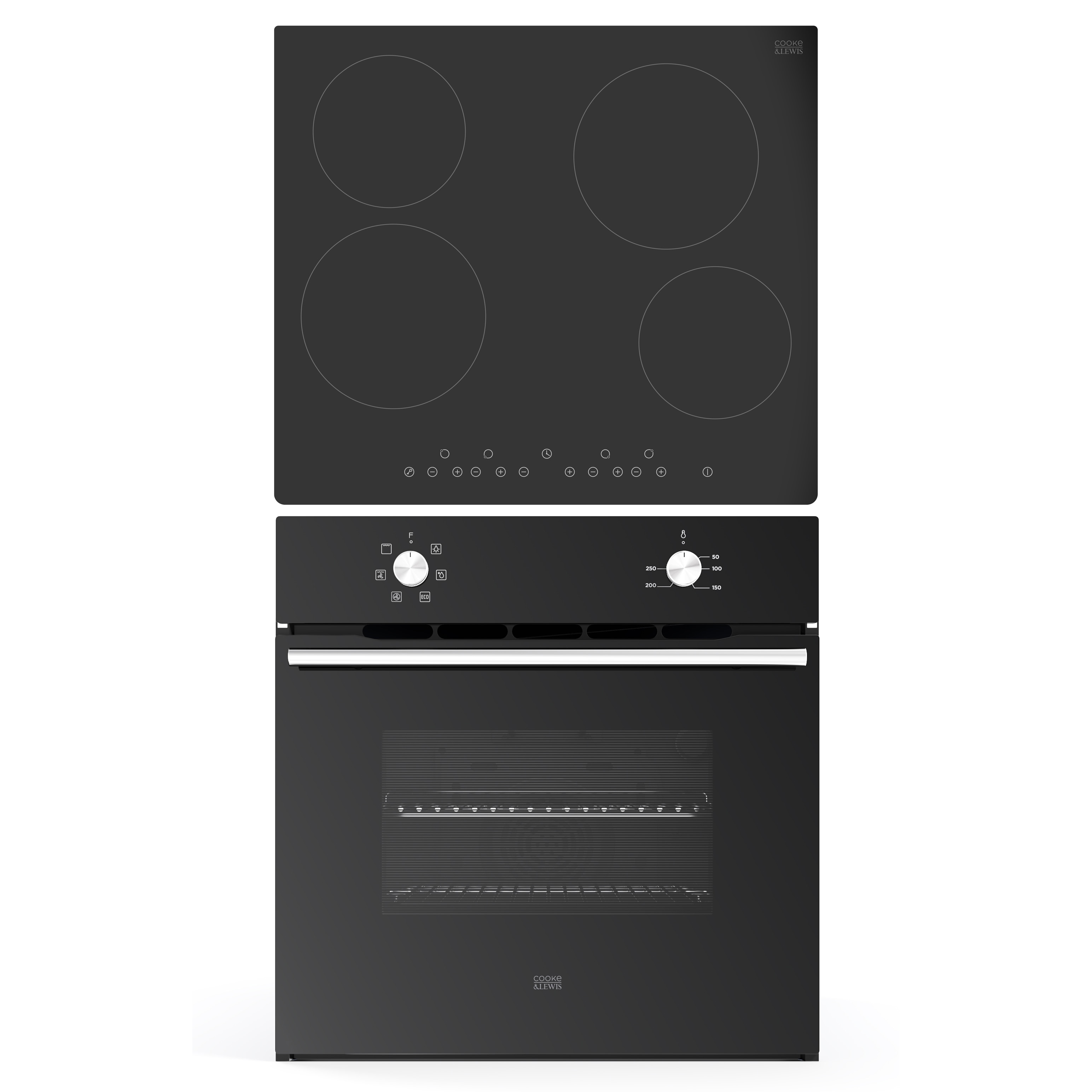 Set plita ceramica si cuptor electric, 66 L, sticla, negru Cooke & Lewis