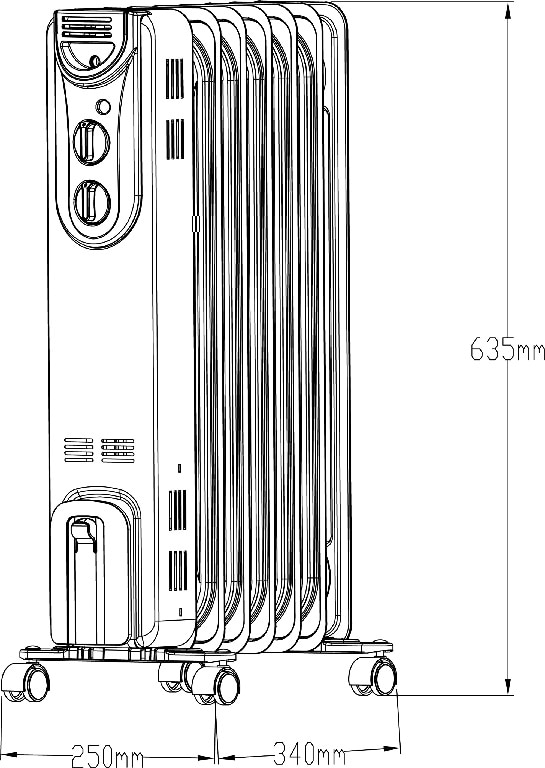 Radiator electric 1500 W, Alb, Metal si plastic, 34 x 63,5 x 25 cm