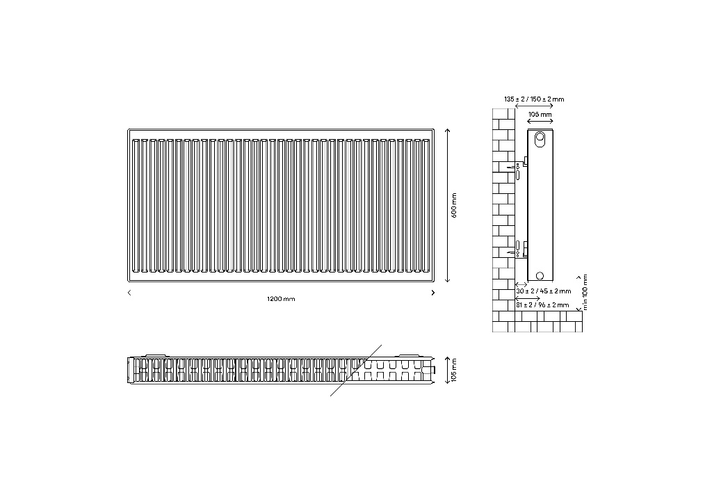 Radiator GOODHOME C22, 2000 W, de prete, 1200x600 mm, alb