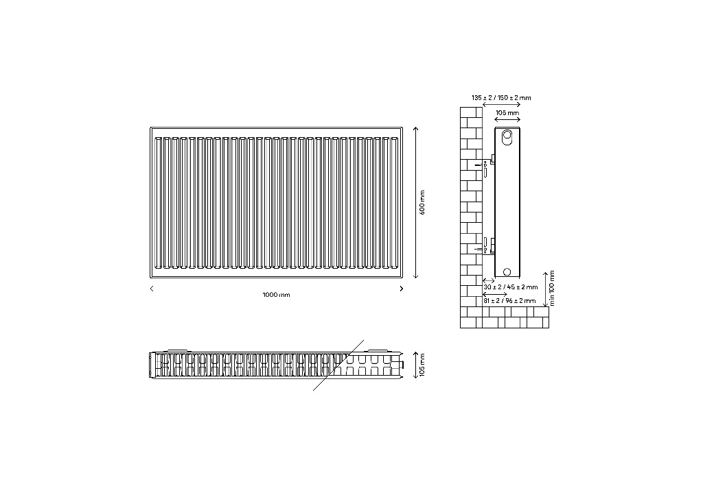 Radiator GOODHOME C22, 1200 W, de perete, 600x1000 mm, alb