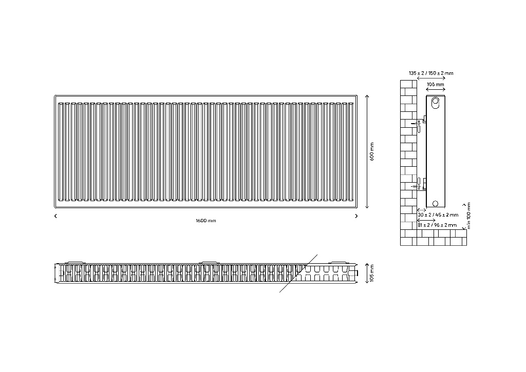 Calorifer otel GoodHome C22, 105 x 600 x 1600 mm, alb