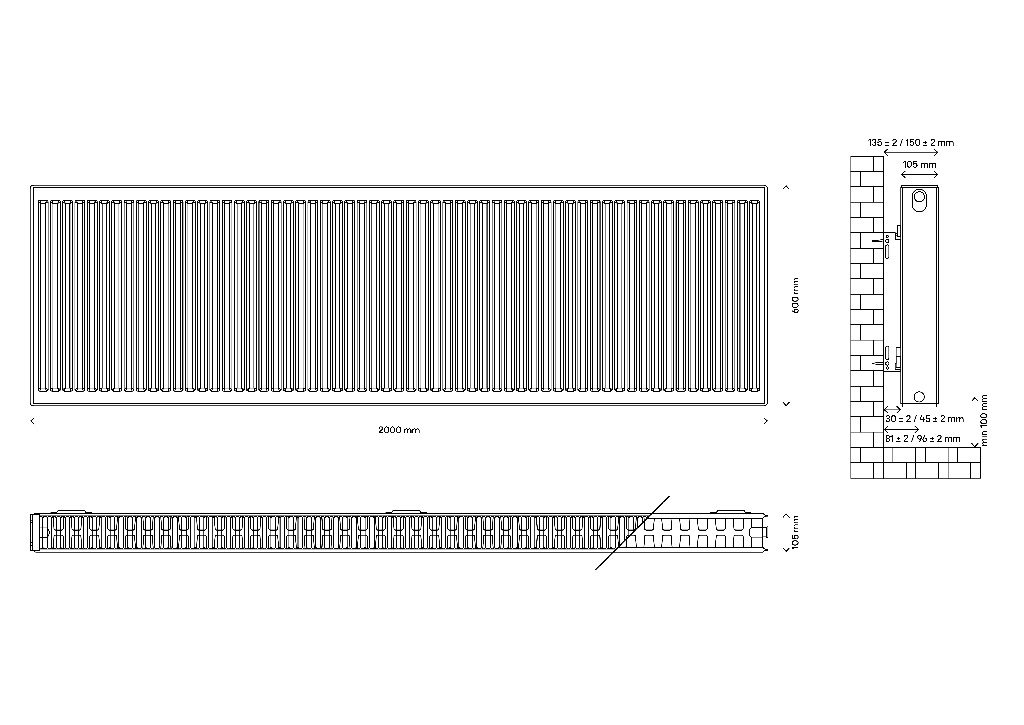 Radiator GOODHOME C22, 2000 W, de perete, 600x2000 mm, alb