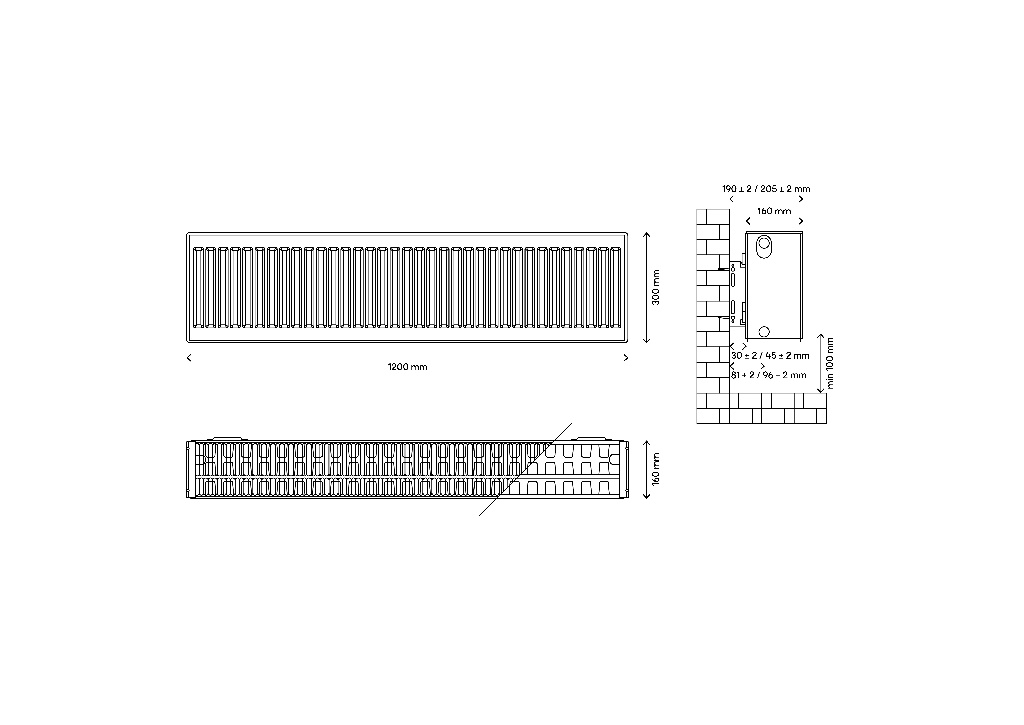 Radiator otel C33 30 x 120 cm