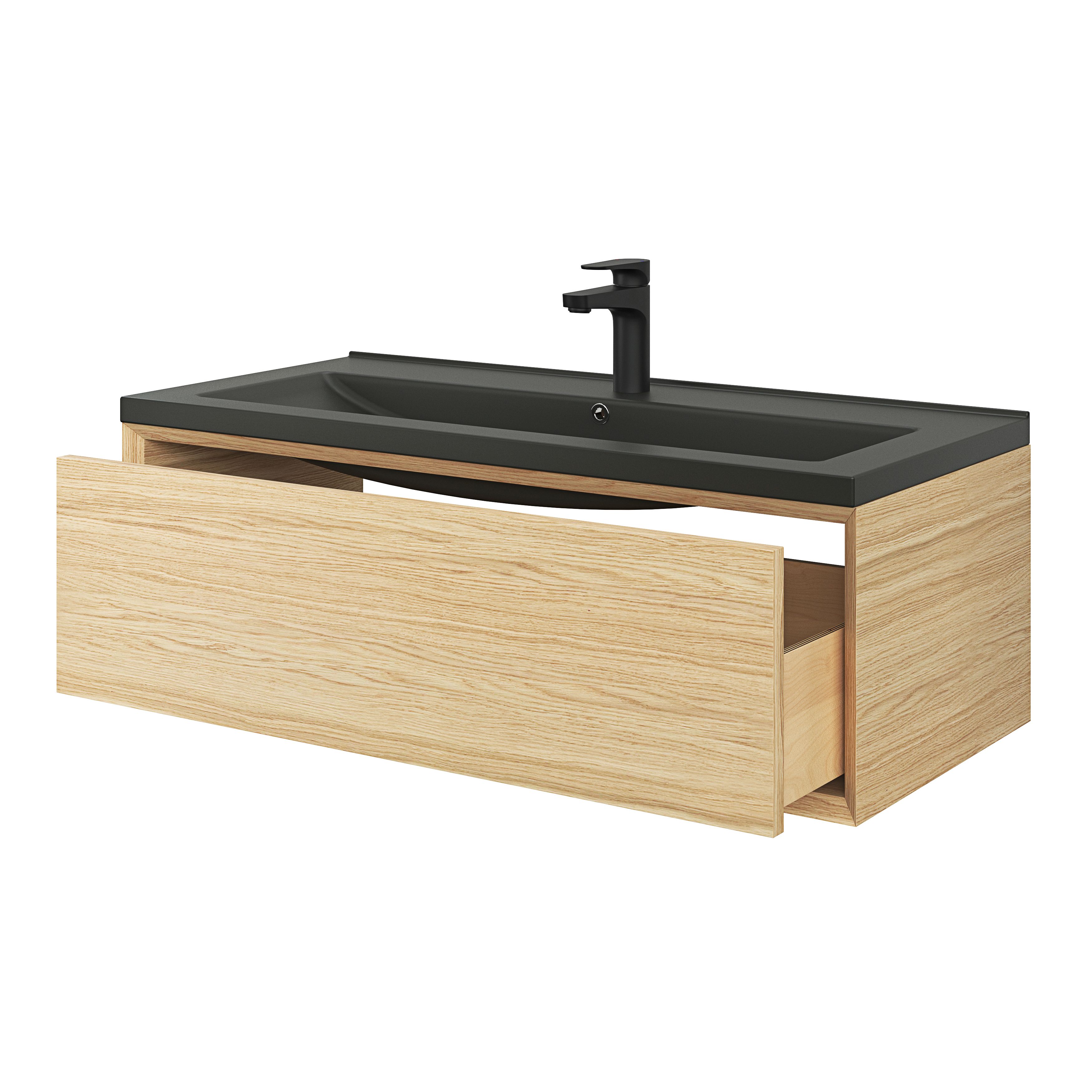 Lavoar baie ceramica, negru mat, montare pe blat, 100 cm   GoodHome Nira