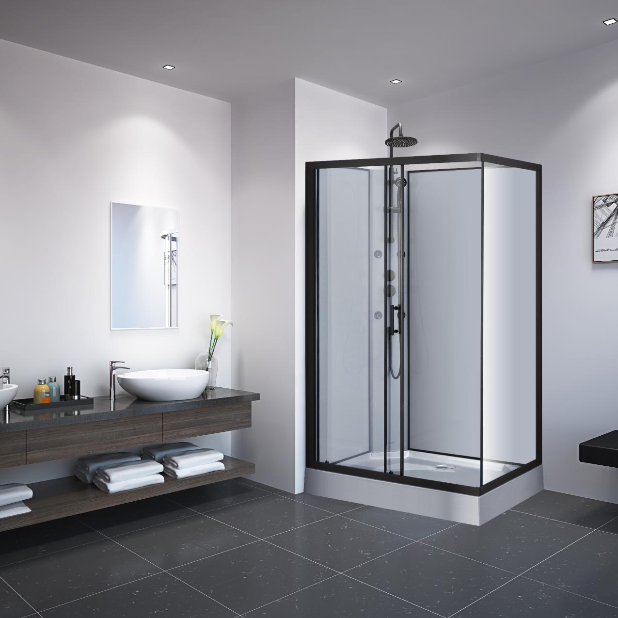 Cabina dus cu hidromasaj GOODHOME, Onega, dreptunghiulara, profil aluminiu, sticla securizata, 120 x 80 x 225 cm, negru/alb