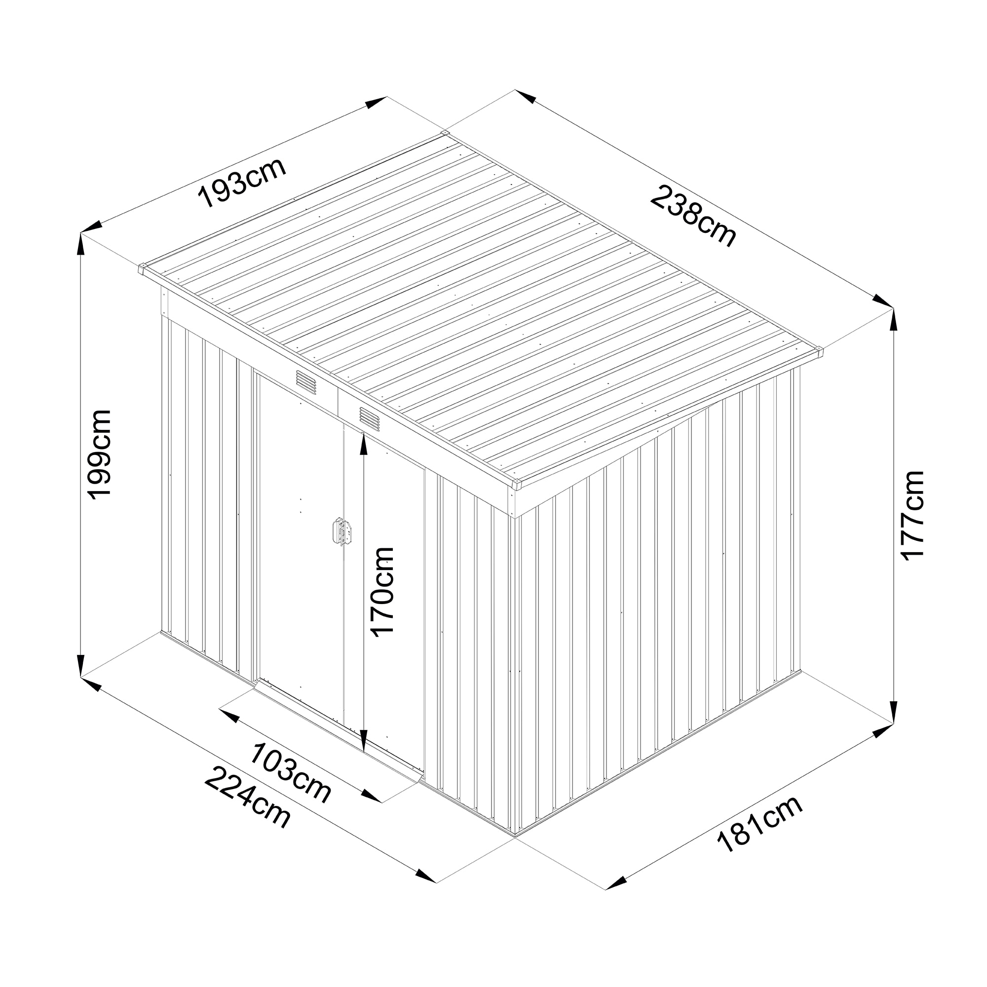 Magazie tip casuta metalica de gradina, gri, 181 X 224 X H 177-199  cm, 4.5 m2   GoodHome