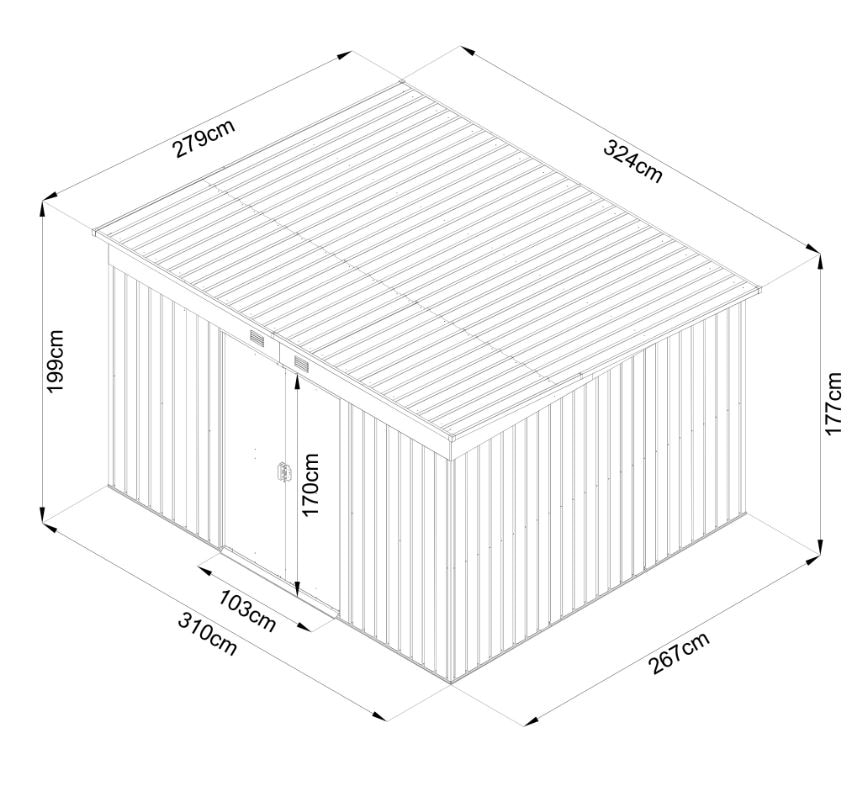 Magazie tip casuta metalica de gradina, 267 X 310 X H177-199 cm, 8.3 mp   GoodHome
