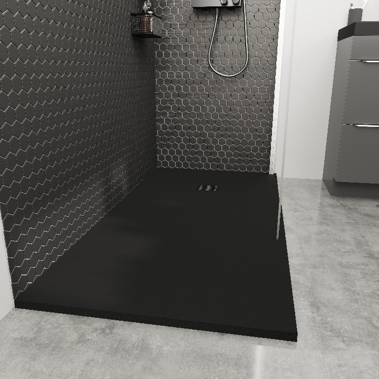 Cadita de dus dreptunghiulara GOODHOME Douro, antiderapanta, 80 x 120 x 2.8 cm, rasina compozita, negru