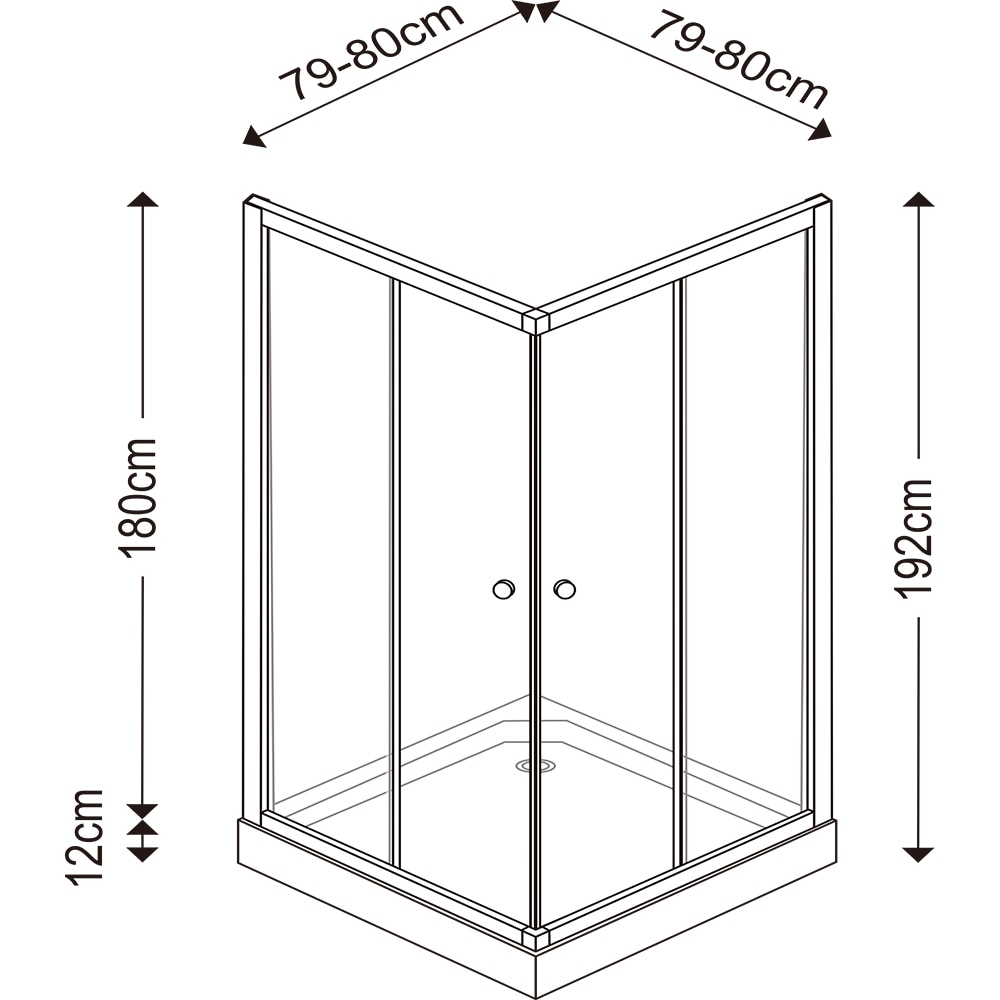 Cabina dus standard Arkell, patrata, 80 x 80 x 192 cm, sticla securizata 4mm, profil crom