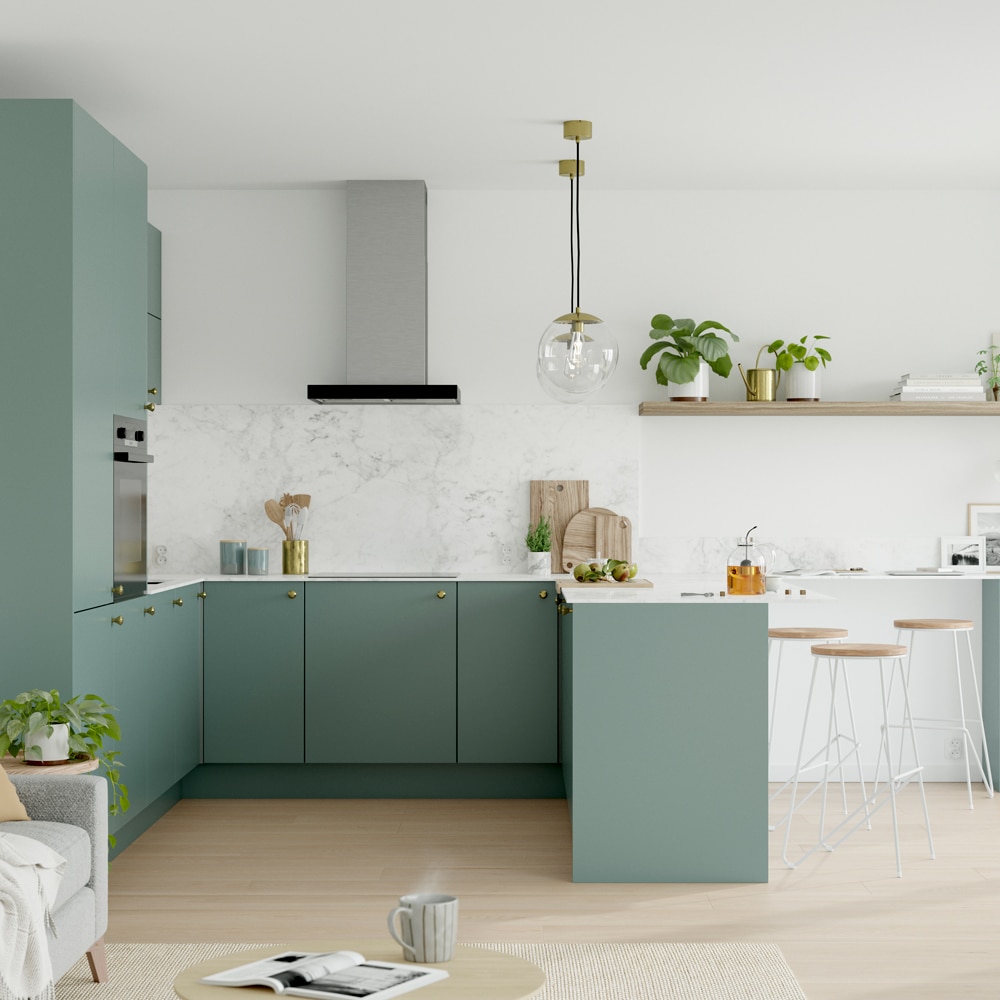 Front corp bucatarie 4 sertare GOODHOME Stevia, MDF, 40 x 71.5 x 1.8 cm, verde