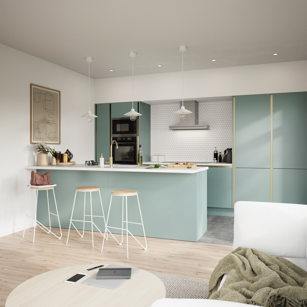 Front corp bucatarie 4 sertare GOODHOME Stevia, MDF, 40 x 71.5 x 1.8 cm, verde