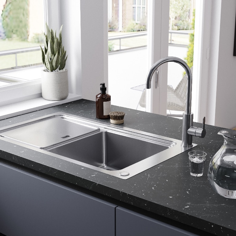 Baterie de bucatarie, monocomanda, otel, finisaj lucios  GoodHome Zanthe