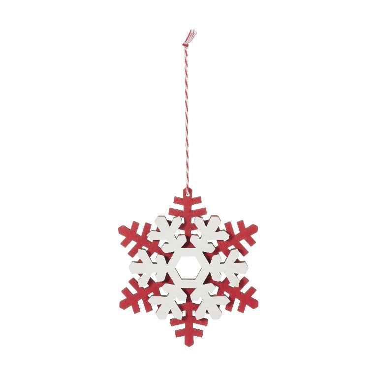 Decoratiune Craciun, model fulg de zapada, 10 cm, rosu-alb