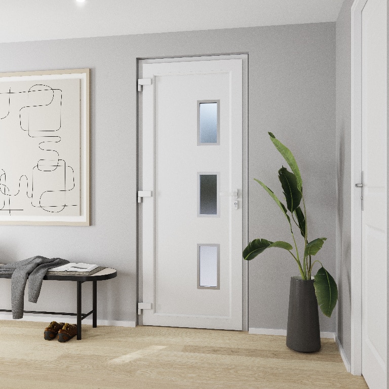 Usa de exterior pentru casa, PVC alb, cu geam, dreapta, 205 x 88 cm  Fortia Kilifi