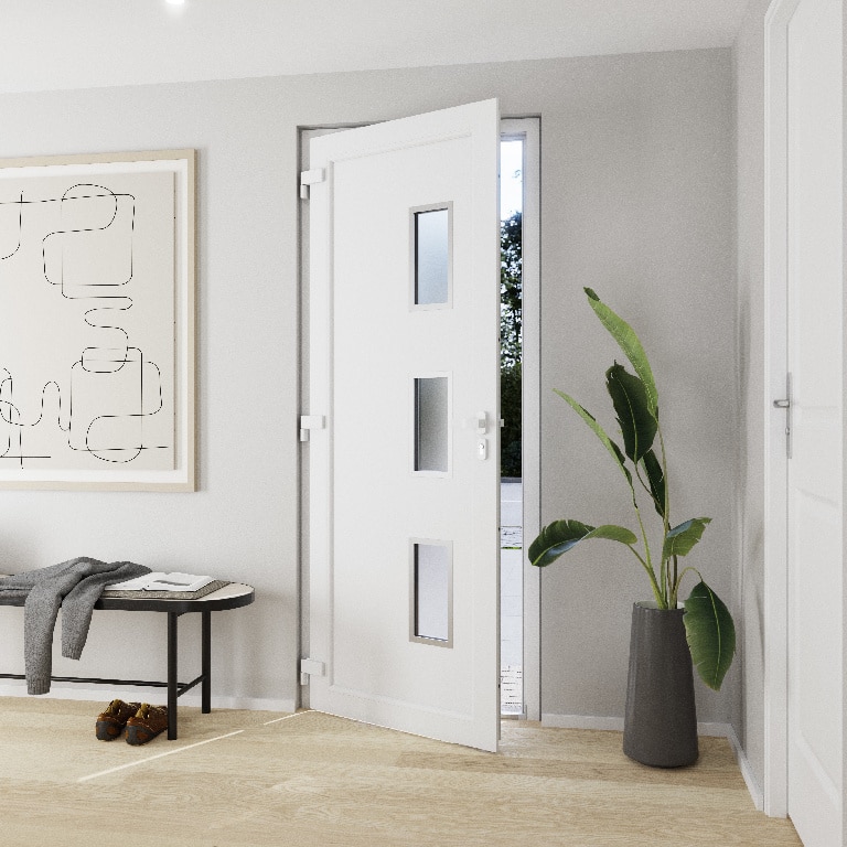 Usa de exterior pentru casa, PVC alb, cu geam, dreapta, 205 x 88 cm  Fortia Kilifi