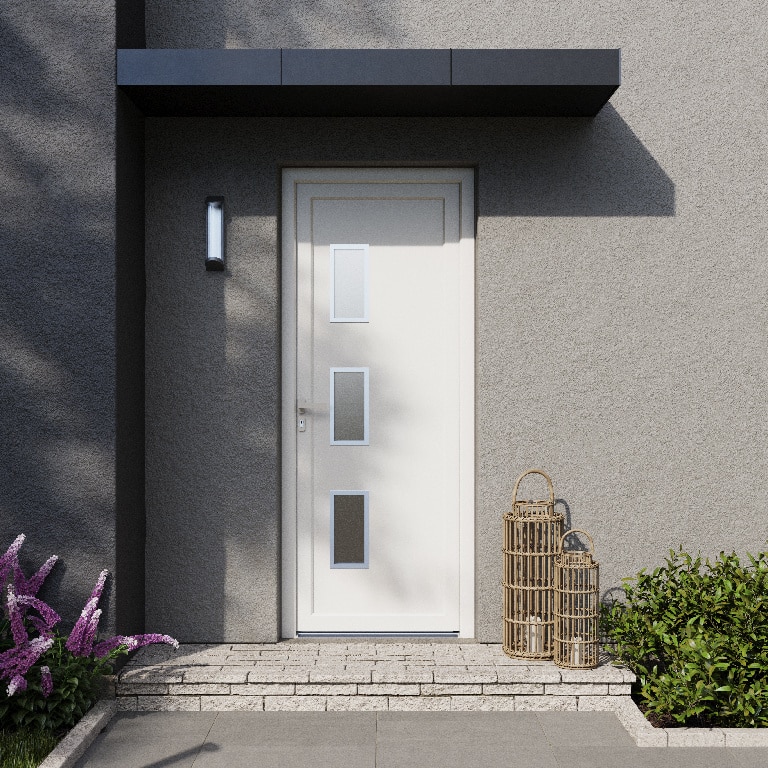 Usa de exterior pentru casa, PVC alb, cu geam, stanga, 205 x 88 cm  Fortia Kilifi