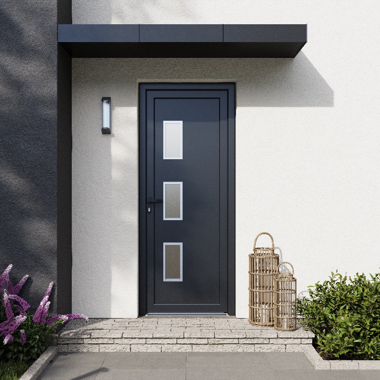 Usa de exterior pentru casa, PVC gri cu geam, stanga, 205 x 88 cm  Fortia Kilifi