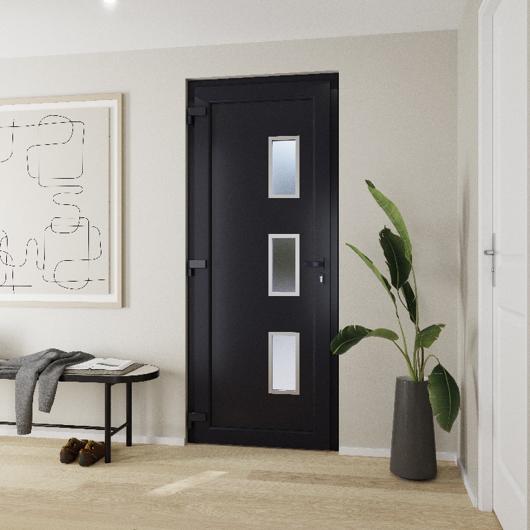 Usa de exterior pentru casa, PVC gri cu geam, stanga, 205 x 88 cm  Fortia Kilifi