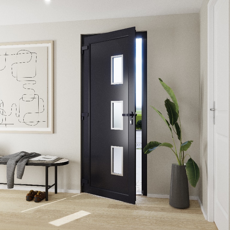 Usa de exterior pentru casa, PVC gri cu geam, stanga, 205 x 88 cm  Fortia Kilifi