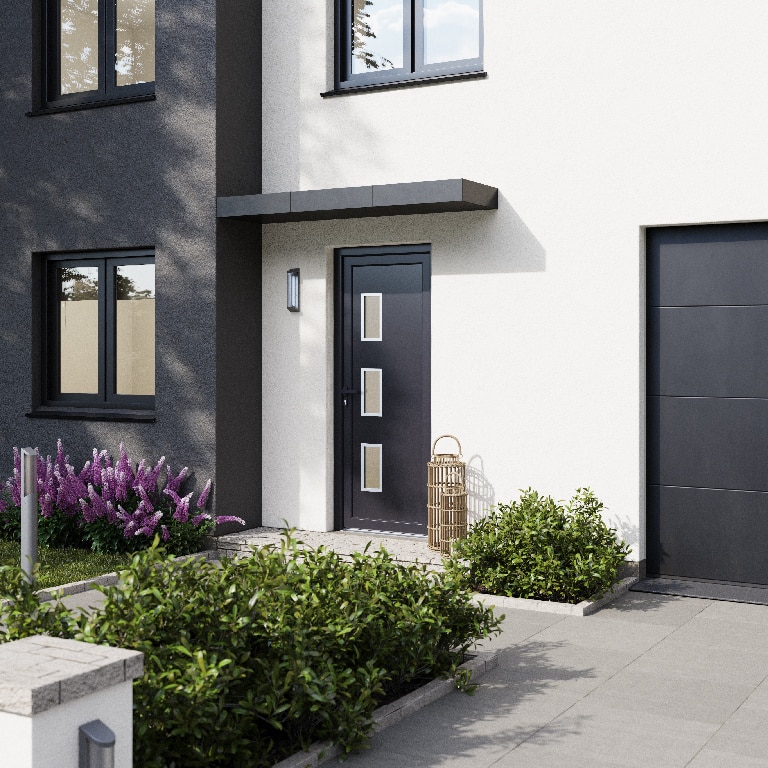 Usa de exterior pentru casa, PVC gri cu geam, stanga, 205 x 88 cm  Fortia Kilifi