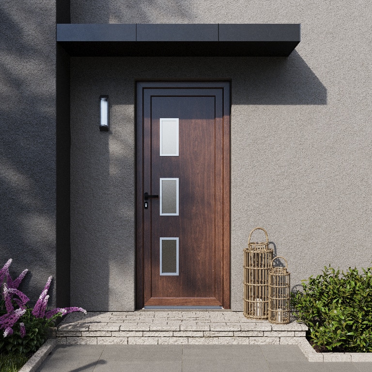 Usa de exterior pentru casa, PVC nuc, cu geam, stanga, 205 x 88 cm  Fortia Kilifi