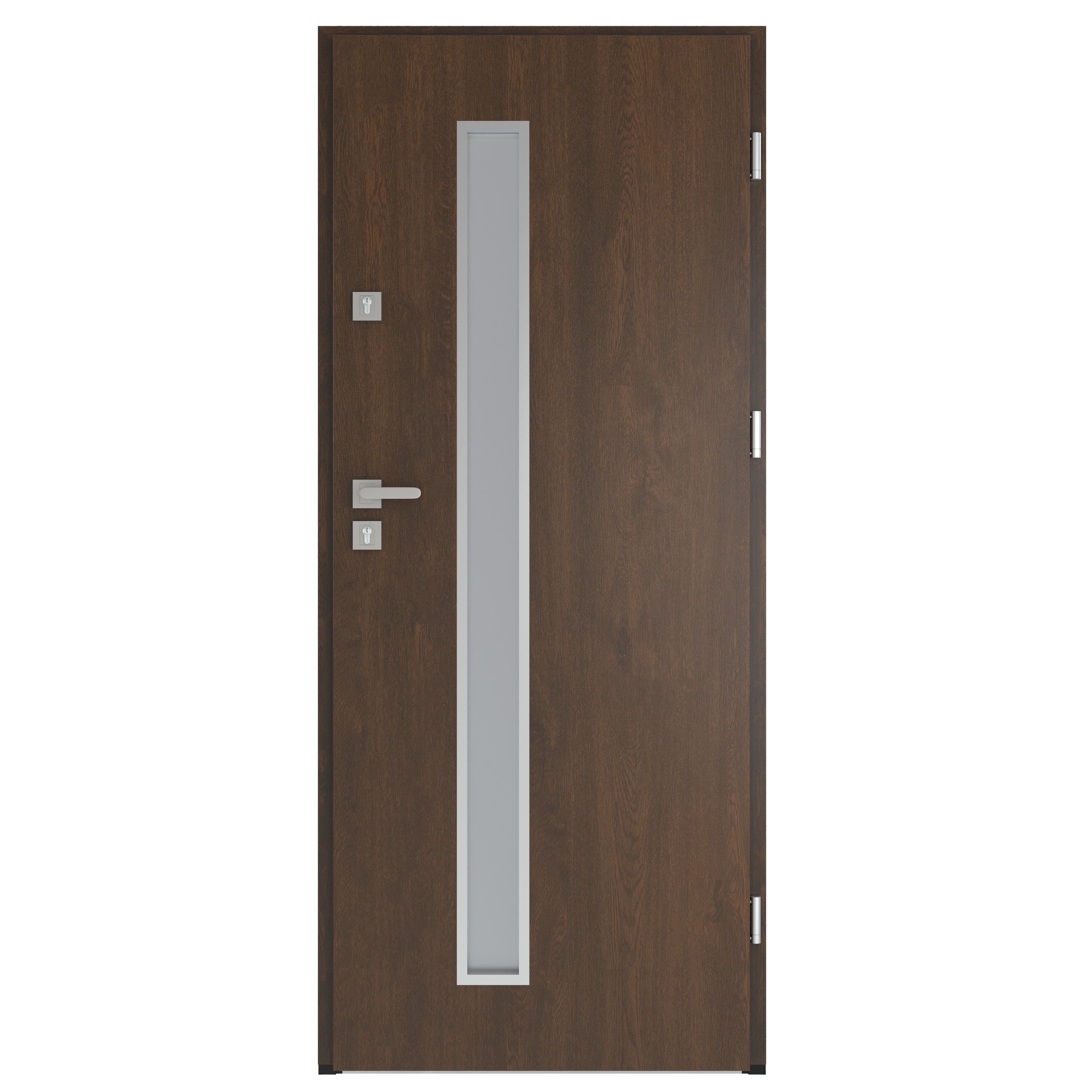 Usa de exterior pentru casa, metalica, nuc, cu geam, dreapta, 208 x 88 cm  Fortia Pasni