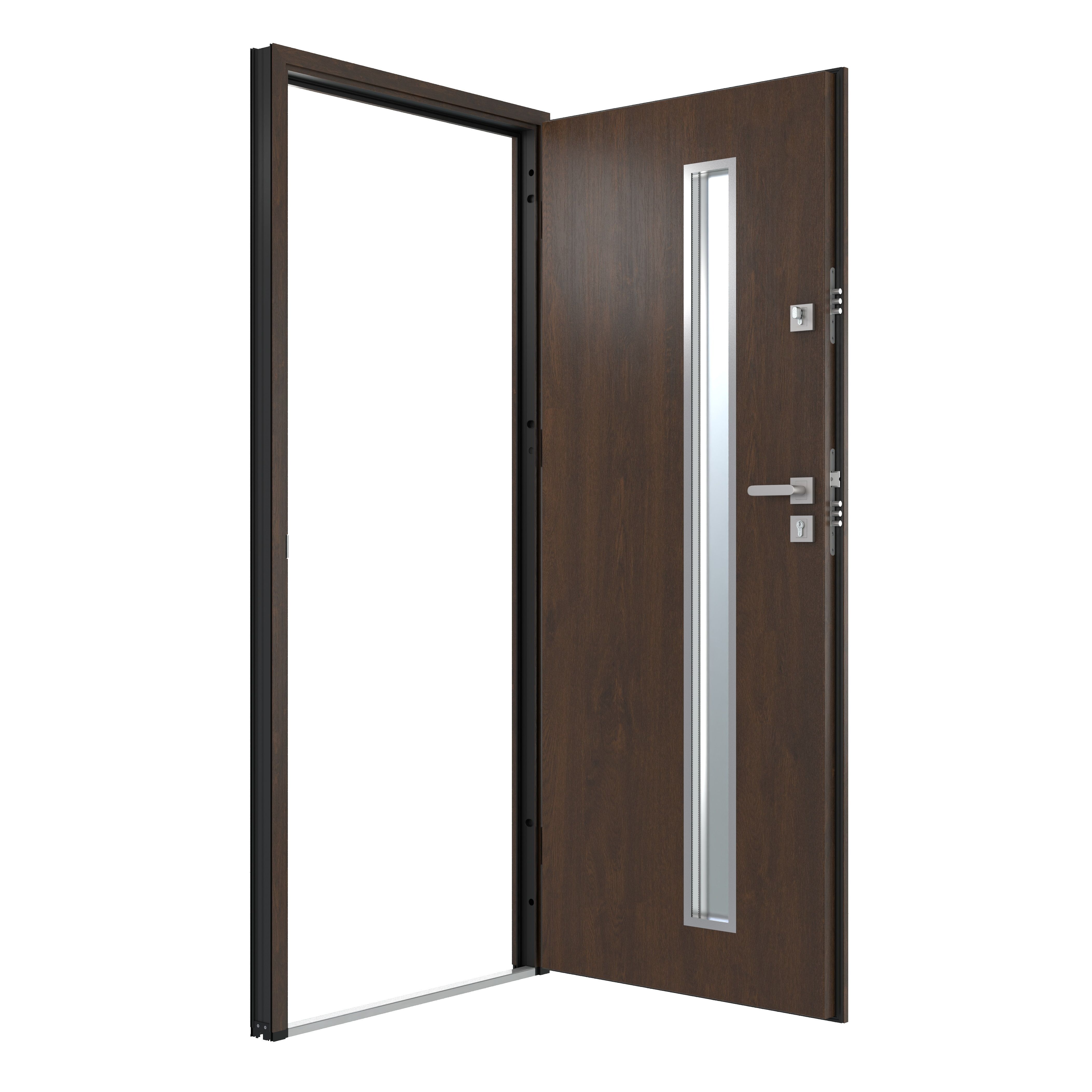 Usa de exterior pentru casa, metalica, nuc, cu geam, dreapta, 208 x 88 cm  Fortia Pasni