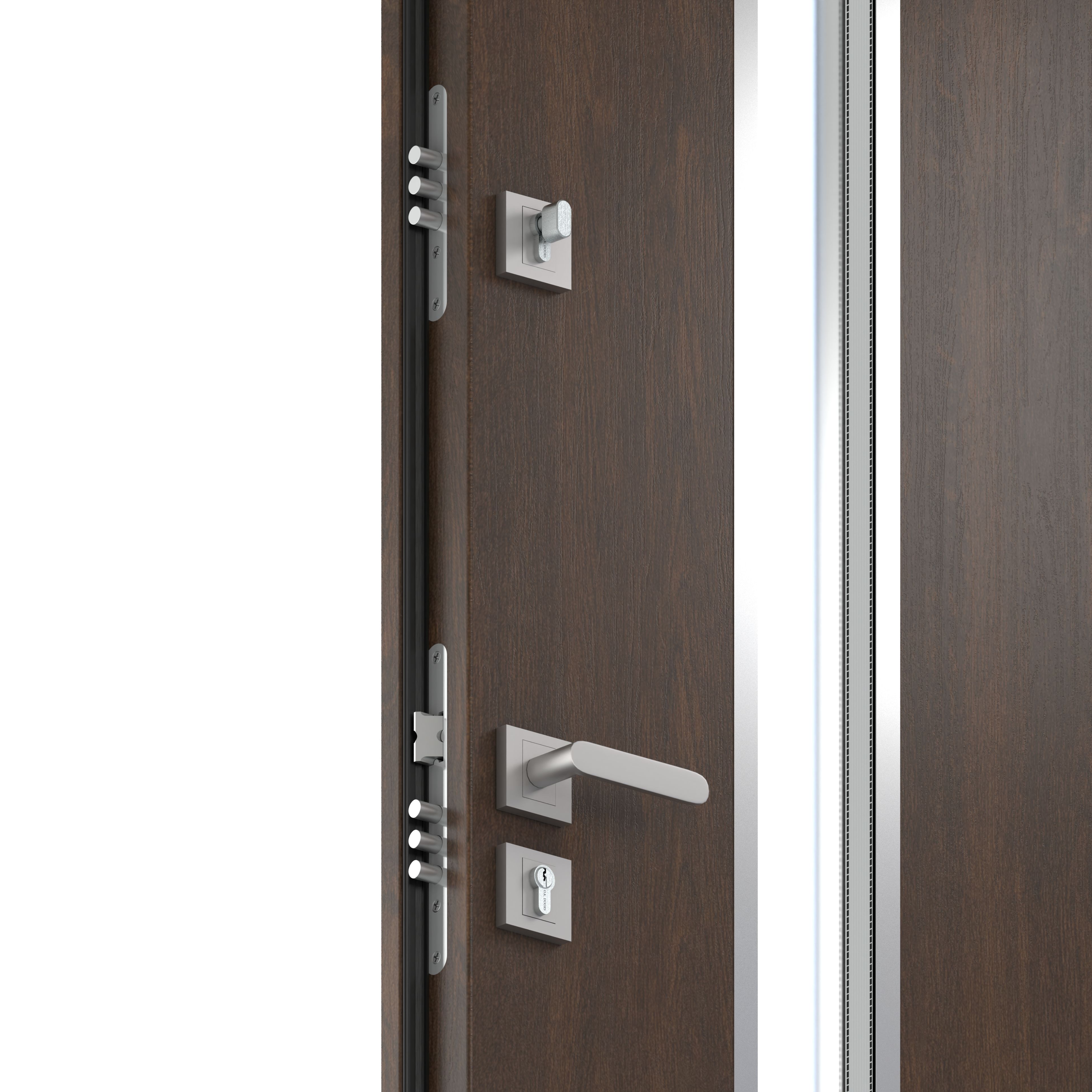 Usa de exterior pentru casa, metalica, nuc, cu geam, dreapta, 208 x 88 cm  Fortia Pasni