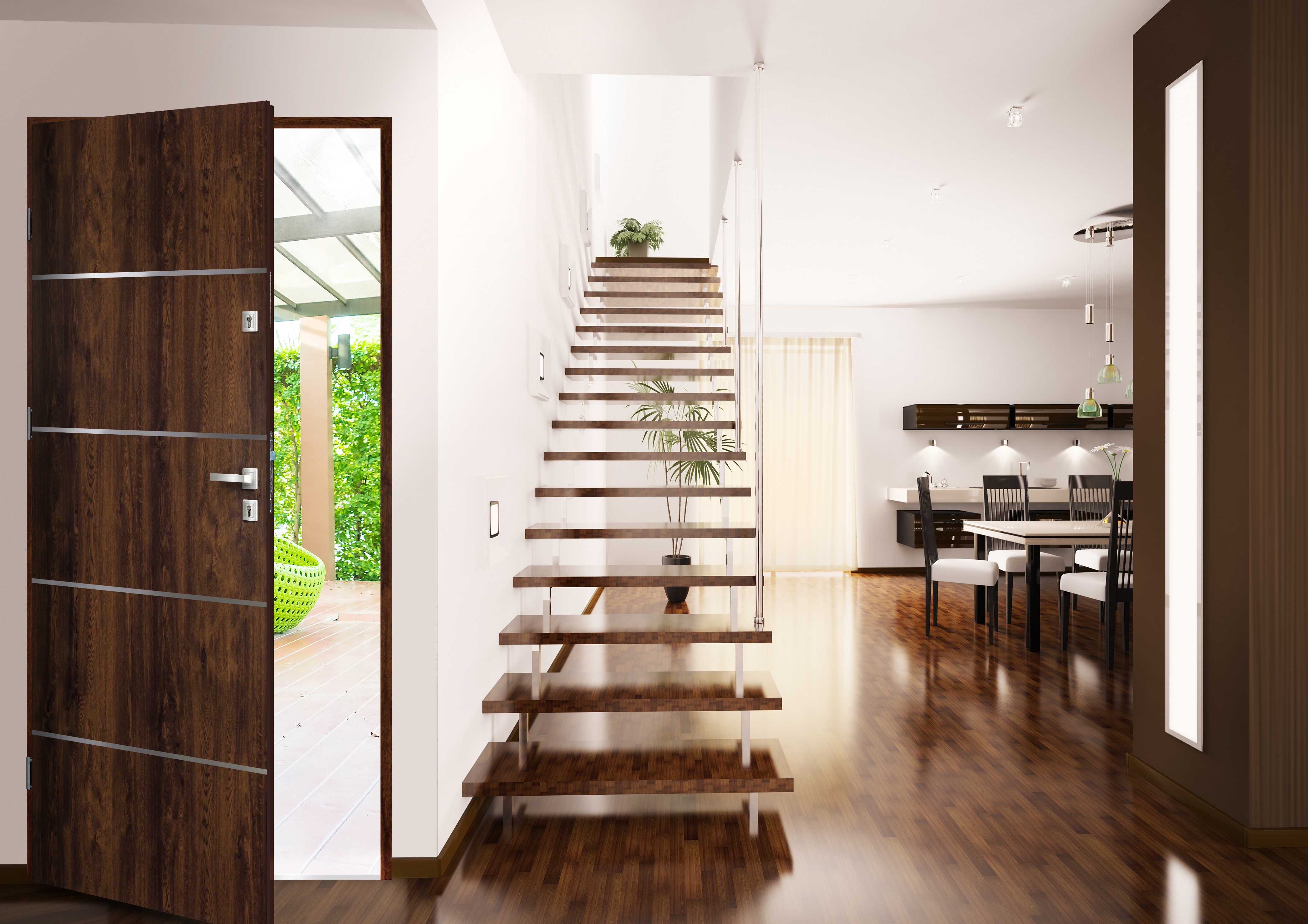 Usa de exterior pentru casa, metalica, nuc,  dreapta, 205 x 88 cm  Fortia Cecina