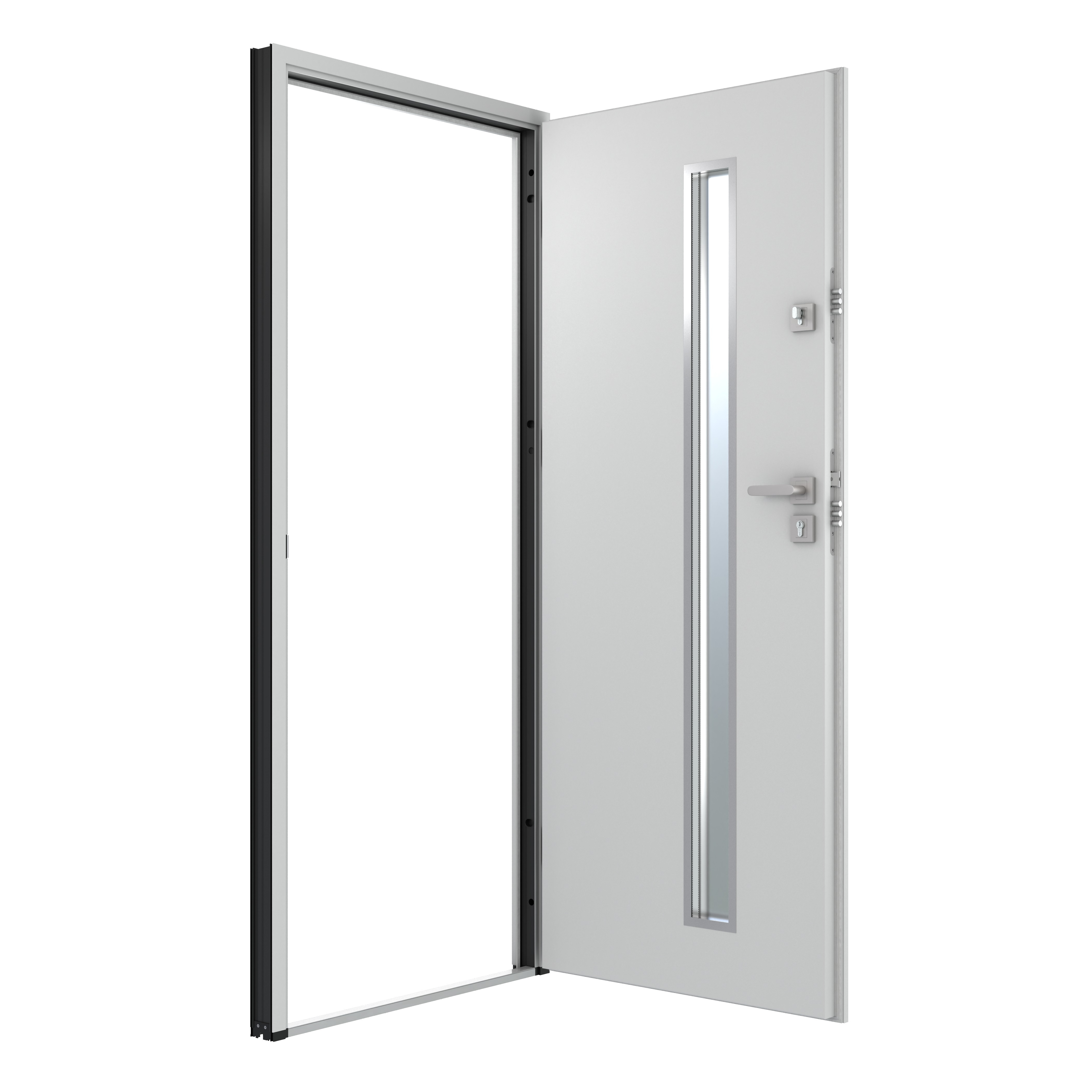 Usa de exterior pentru casa, metalica, alb, cu geam, dreapta, 208 x 88 cm  Fortia Pasni