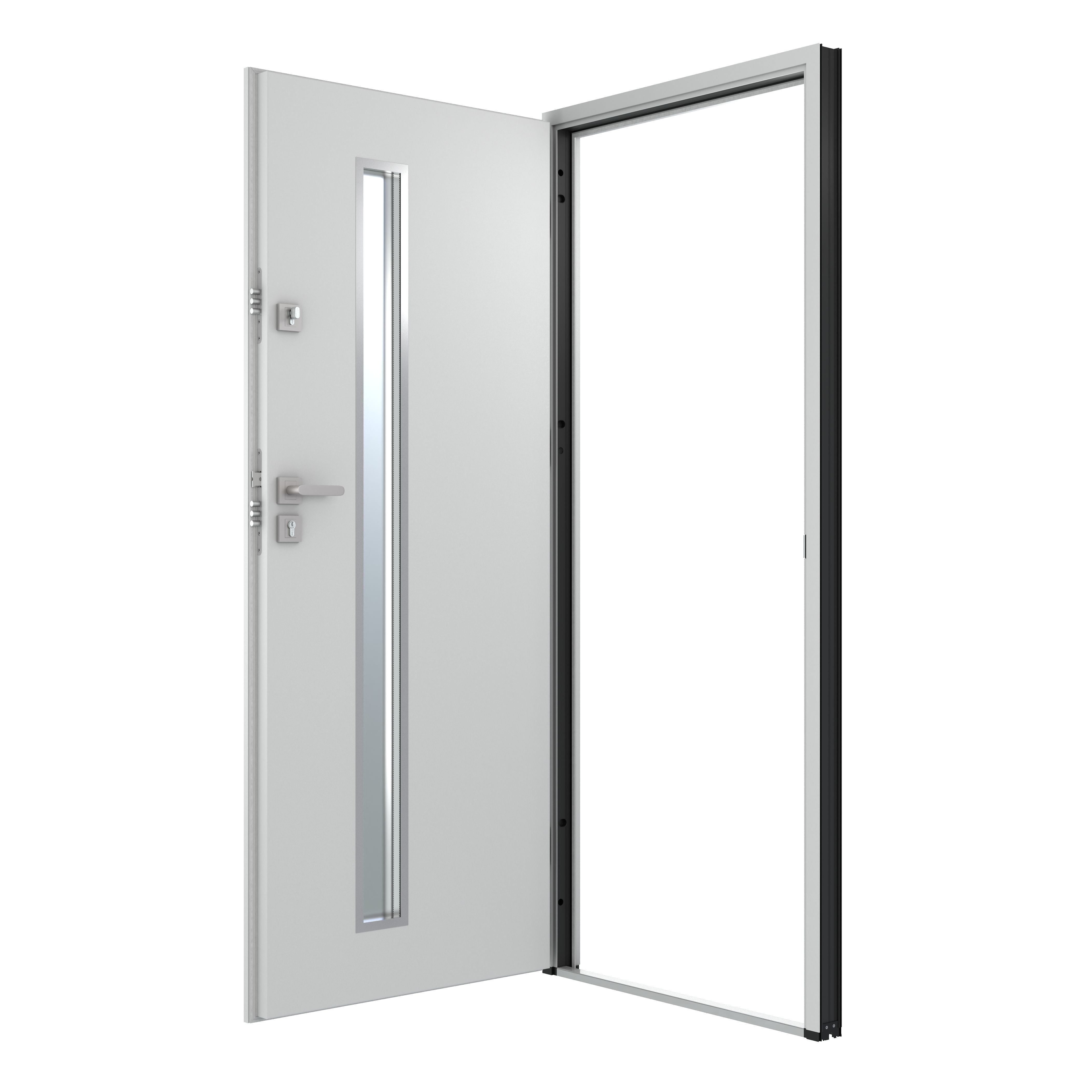 Usa de exterior pentru casa, metalica, alb, cu geam, stanga, 208 x 88 cm  Fortia Pasni