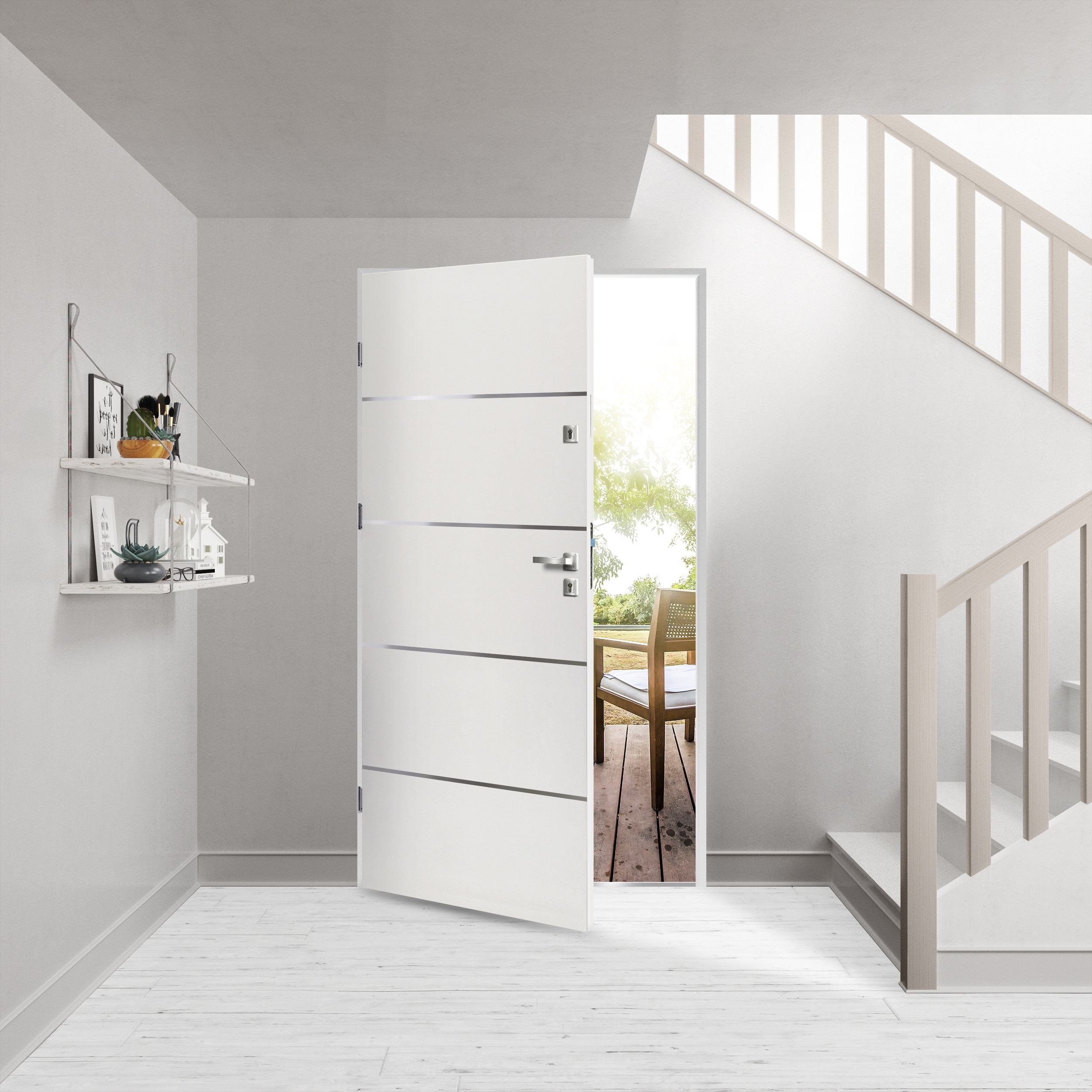 Usa de exterior pentru casa, metalica, alb, dreapta, 205 x 88 cm  Fortia Cecina