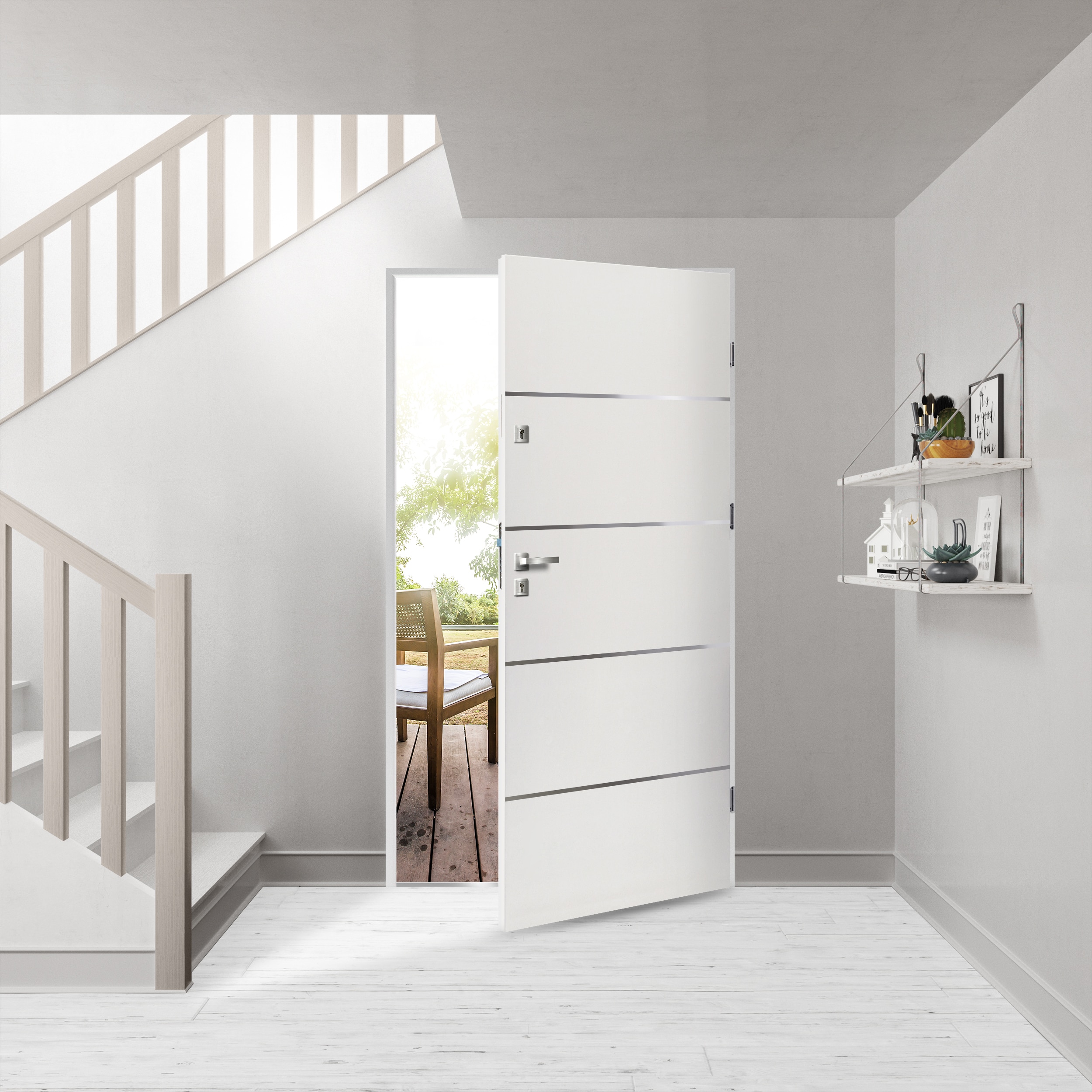 Usa de exterior pentru casa, metalica, alb, stanga, 205 x 88 cm  Fortia Cecina